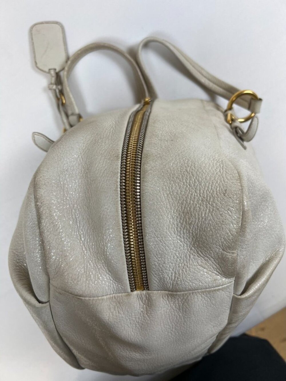 Prada Women White Vitello Daino Pebbled Leather Tote Bag Gold Hardware Large - Picture 7 of 16